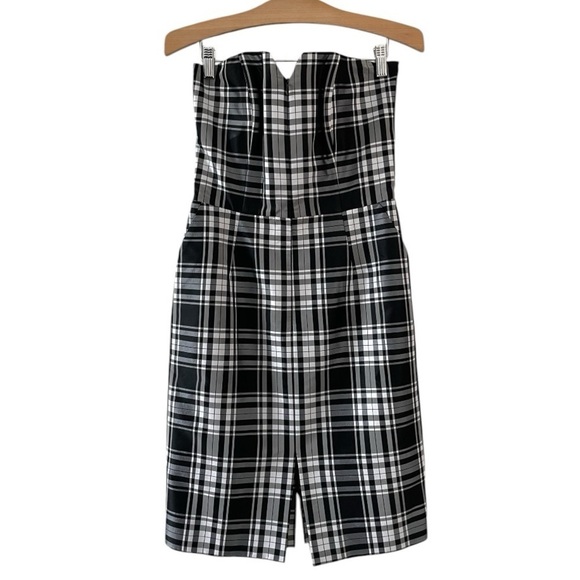 Vintage Y2K Strapless Runway Silk Plaid Cocktail Dress - Picture 1 of 8